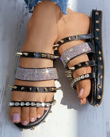 A Million Dreams Black Studded Rhinestone Sandals - Fashion Genie Boutique