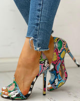 Move On Multi Snake Print High Heel Shoes - Fashion Genie Boutique