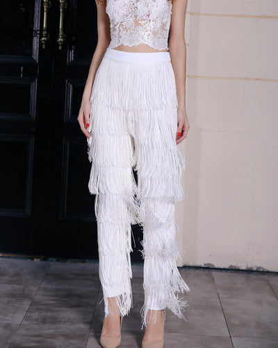 Ava Fringe High Waisted Trousers - Fashion Genie Boutique