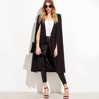 Day by Day Black Longline Cape Split Sleeve Blazer - Fashion Genie Boutique