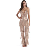 Puttin’ on the Glitz Gold Sequin Tassel Fringe Jumpsuit - Fashion Genie Boutique