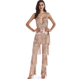 Puttin’ on the Glitz Gold Sequin Tassel Fringe Jumpsuit - Fashion Genie Boutique