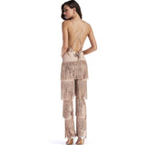 Puttin’ on the Glitz Gold Sequin Tassel Fringe Jumpsuit - Fashion Genie Boutique