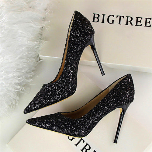 Till the Glitter Ends Black High Heels - Fashion Genie Boutique