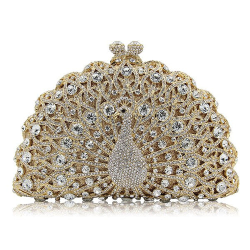 Women’s Peacock Rhinestone Embellished Clutch Bag - Fashion Genie Boutique