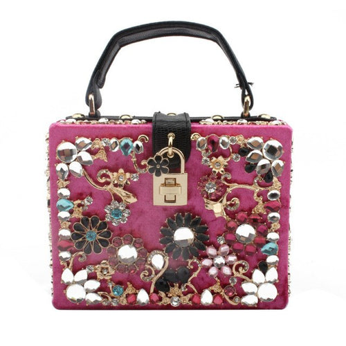 Women’s Box Rhinestone Embellished Clutch Handbag - Fashion Genie Boutique