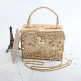 Women’s Box Rhinestone Embellished Clutch Handbag - Fashion Genie Boutique