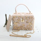 Women’s Box Rhinestone Embellished Clutch Handbag - Fashion Genie Boutique