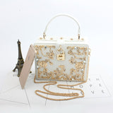 Women’s Box Rhinestone Embellished Clutch Handbag - Fashion Genie Boutique