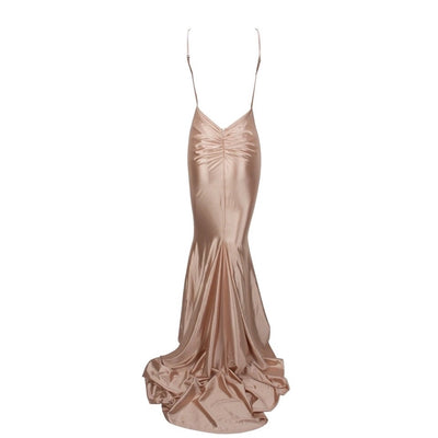 In Your Dreams Nude Maxi Satin Gown Dress - Fashion Genie Boutique