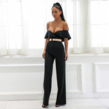 Sundown Black Bardot Ruffle Jumpsuit - Fashion Genie Boutique