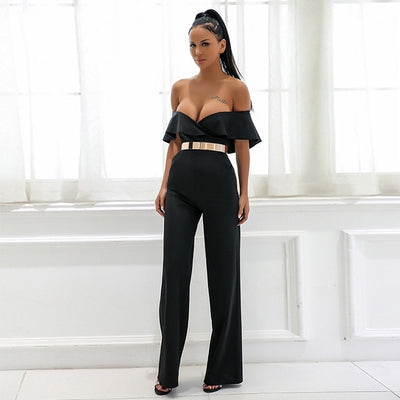 Sundown Black Bardot Ruffle Jumpsuit - Fashion Genie Boutique