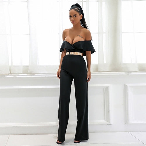 Sundown Black Bardot Ruffle Jumpsuit - Fashion Genie Boutique