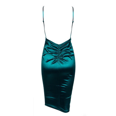 Don’t Call Me Up Nude Plunge Satin Mini Dress - Fashion Genie Boutique