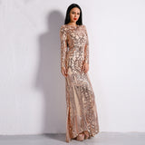 Unrequited Love Rose Gold Sequin Long Sleeve Maxi Dress - Fashion Genie Boutique
