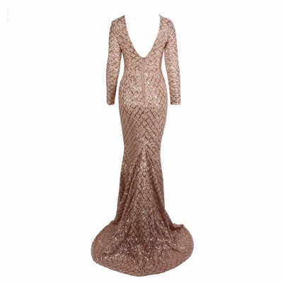 Time And Grace Gold Glitter Embellished Long Sleeve Maxi Dress - Fashion Genie Boutique