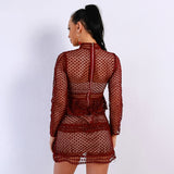 Meisha Burgundy Crochet Long Sleeve Mini Dress - Fashion Genie Boutique