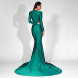 Always Dreaming Green Long Sleeve Fishtail Maxi Gown Dress - Fashion Genie Boutique