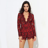 Bordeaux Lust Red Crochet Long Sleeve Playsuit - Fashion Genie Boutique