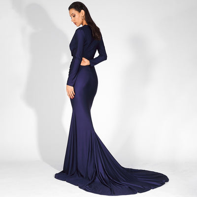 Always Dreaming Navy Long Sleeve Fishtail Maxi Gown Dress - Fashion Genie Boutique