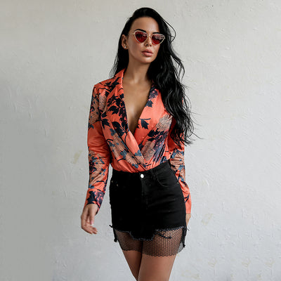 Rose Before Dawn Yellow Long Sleeve Satin Bodysuit - Fashion Genie Boutique