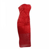 Glam Doll Silver Strapless Sequin Midi Dress - Fashion Genie Boutique
