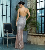 Dubai Nights Silver & Gold Plunge Glitter Maxi Dress - Fashion Genie Boutique