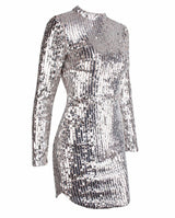Sexy Sienna Silver Sequin Long Sleeve Mini Dress - Fashion Genie Boutique
