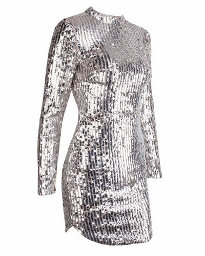 Sexy Sienna Silver Sequin Long Sleeve Mini Dress - Fashion Genie Boutique