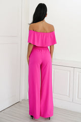 Shopping Spree Pink Bardot Crop Top & Wide Leg Trousers Co-Ord - Fashion Genie Boutique