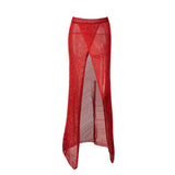 Baby Cakes Red Metallic Knit Maxi Skirt - Fashion Genie Boutique