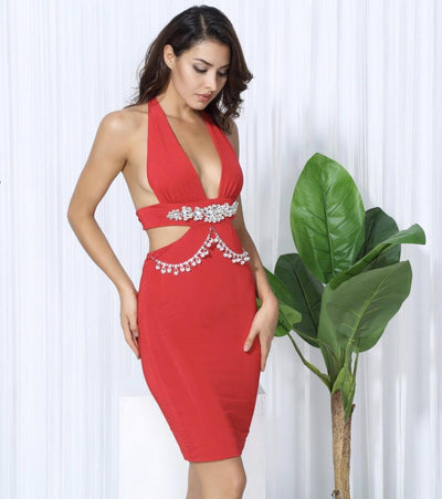 Envy Red Crystal Embellished Bodycon Mini Dress - Fashion Genie Boutique