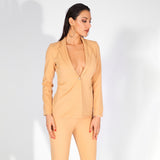 Nine To Five Nude One Button Blazer - Fashion Genie Boutique