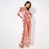 Lady Boss Red Sequin Long Sleeve Split Leg Jumpsuit - Fashion Genie Boutique