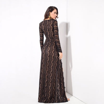 Walking Goddess Black Long Sleeve Double Split Maxi Dress - Fashion Genie Boutique