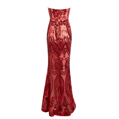Sweet Vision Red Strapless Sequin Spilt Maxi Gown Dress - Fashion Genie Boutique