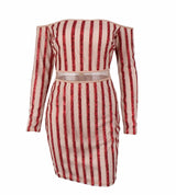 Walk the Line Red Bardot Glitter Mini Dress - Fashion Genie Boutique
