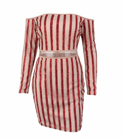 Walk the Line Red Bardot Glitter Mini Dress - Fashion Genie Boutique
