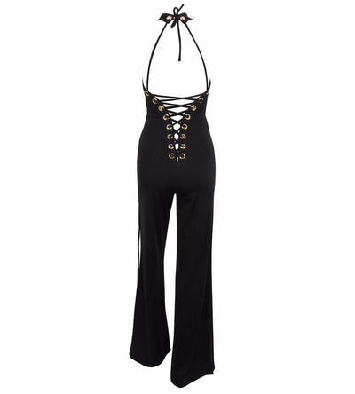 Greatest Love Story Black Eyelet Lace Up Jumpsuit - Fashion Genie Boutique