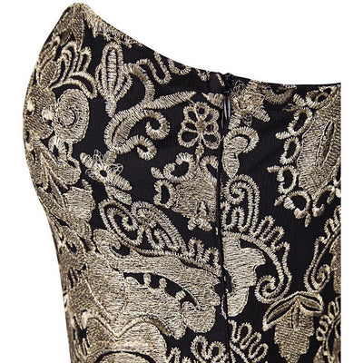 Jenna Black & Gold Embroidered Maxi Gown Dress - Fashion Genie Boutique