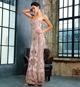Godiva Gold Strapless Sequin Maxi Fishtail Dress - Fashion Genie Boutique
