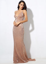 Goal Digger Champagne Embellished Sequin Maxi Party Gown Dress - Fashion Genie Boutique