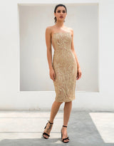 Little Dancer Gold Glitter Embellished Strapless Midi Dress - Fashion Genie Boutique