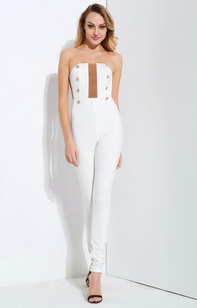 Evening In Rome White Military Strapless Jumpsuit - Fashion Genie Boutique