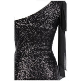 Oh My Posh Black & Red Sequin Gradient One Shoulder Maxi Gown Dress - Fashion Genie Boutique