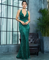 Alabama Green Cowl Neck Sequin Maxi Fishtail Dress - Fashion Genie Boutique