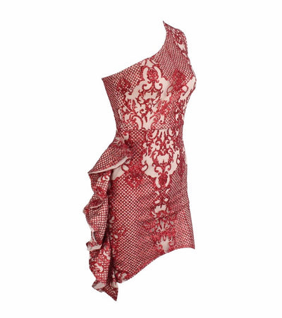 Sweeter Than Sugar Red Glitter Embellished Frill Mini Dress - Fashion Genie Boutique