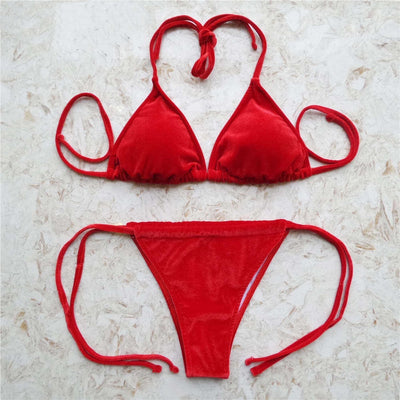 Jocelyn Burgundy Velvet Bikini Swimsuit - Fashion Genie Boutique