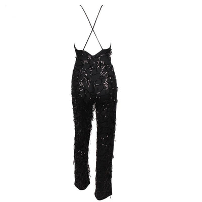 Ahead Of The Crowd Black Sequin Tassel Jumpsuit - Fashion Genie Boutique