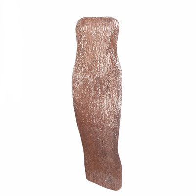 Glam Doll Silver Strapless Sequin Midi Dress - Fashion Genie Boutique